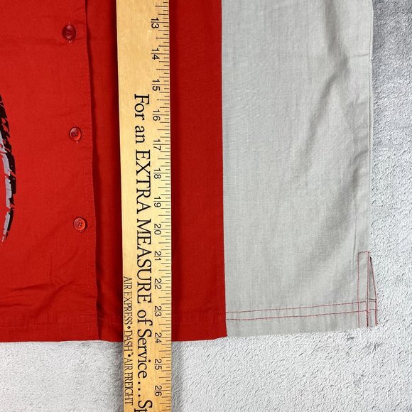 Hard Rock Park Crew Colorblock Red Grey Button Up Short Sleeve Shirt Medium - Picture 8 of 8
